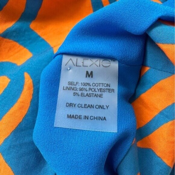 Alexis Bodhi Indigo Blue Orange Puff Sleeve Cut Out Mini Dress Size M - Picture 11 of 11